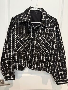 Express Black and White Plaid Bouclé Jacket